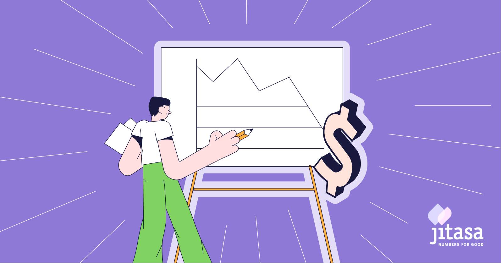 Illustration of a person at a whiteboard drawing a graph.